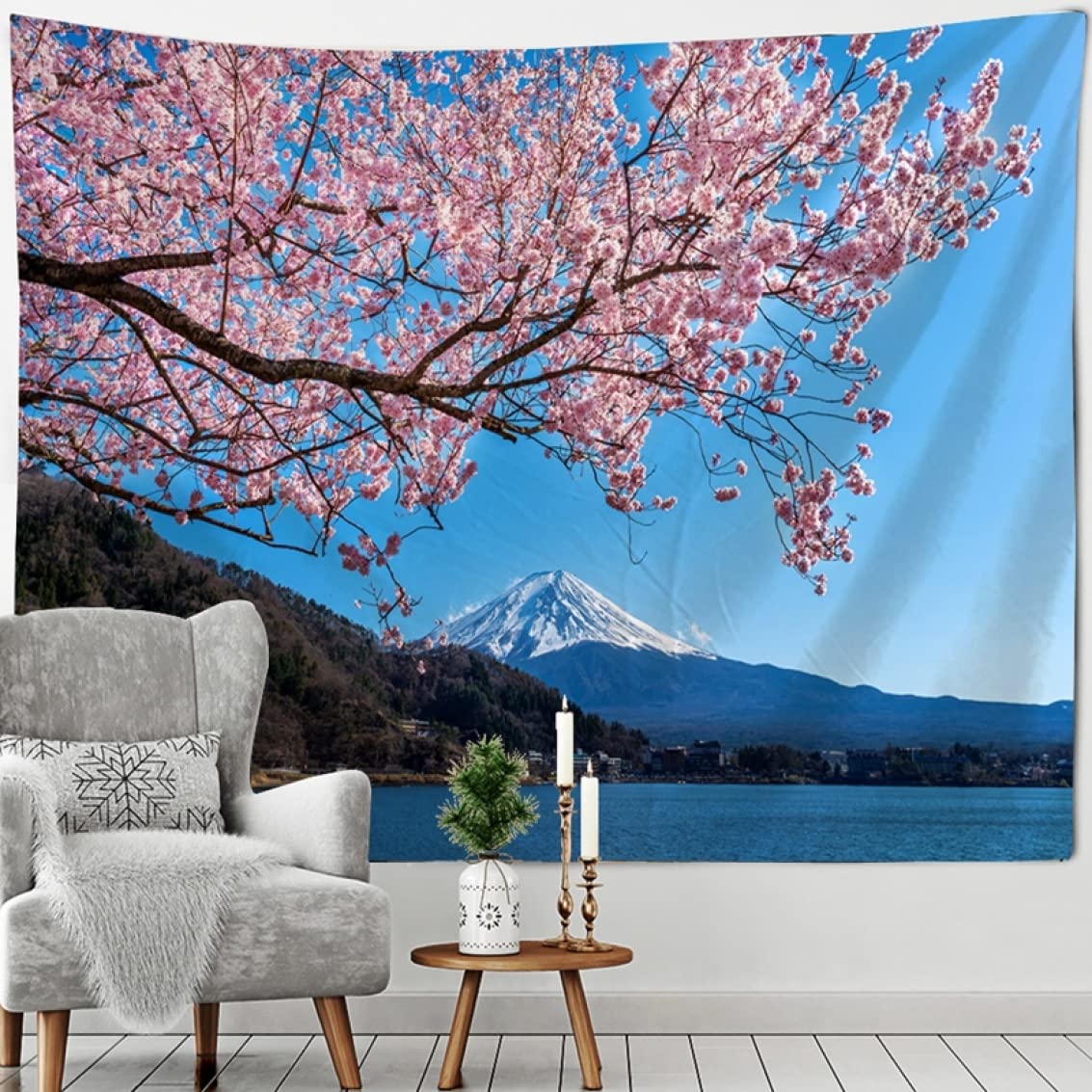 Amazon.co.jp: SGNYXH 桜 富士山 ポスター 花の絵 自然 風景 青い空 寺