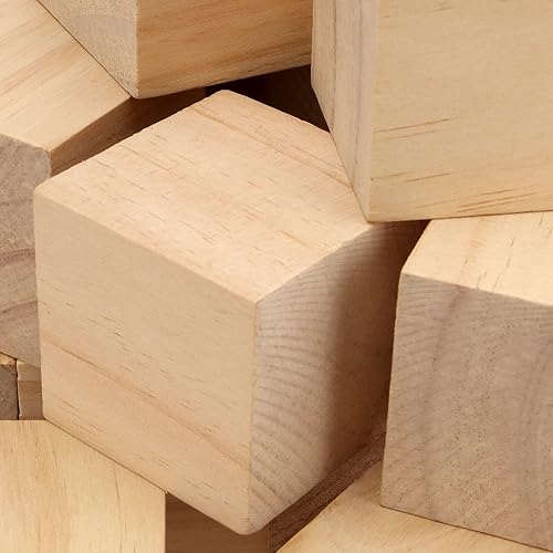 Miniatura 3 de 60 bloques de madera sin terminar de 2 x 2 x 2 pulgadas, bloques de madera maciza natural cuadrados cubos de madera para decoración de pintura y