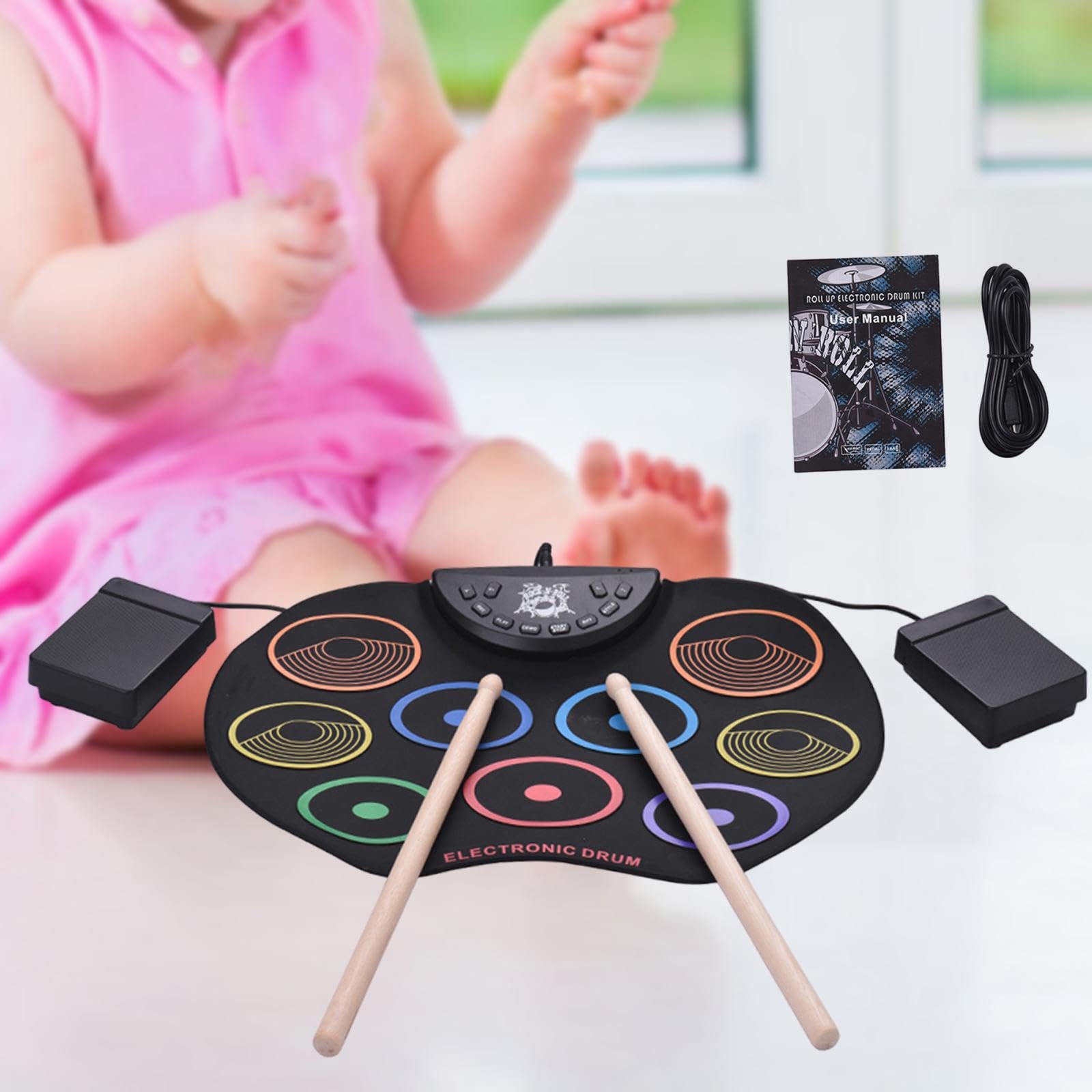 21 Kits de batería electrónica portátil enrollable. Incluye máquina de práctica con pads para una experiencia divertida, máquina de pads