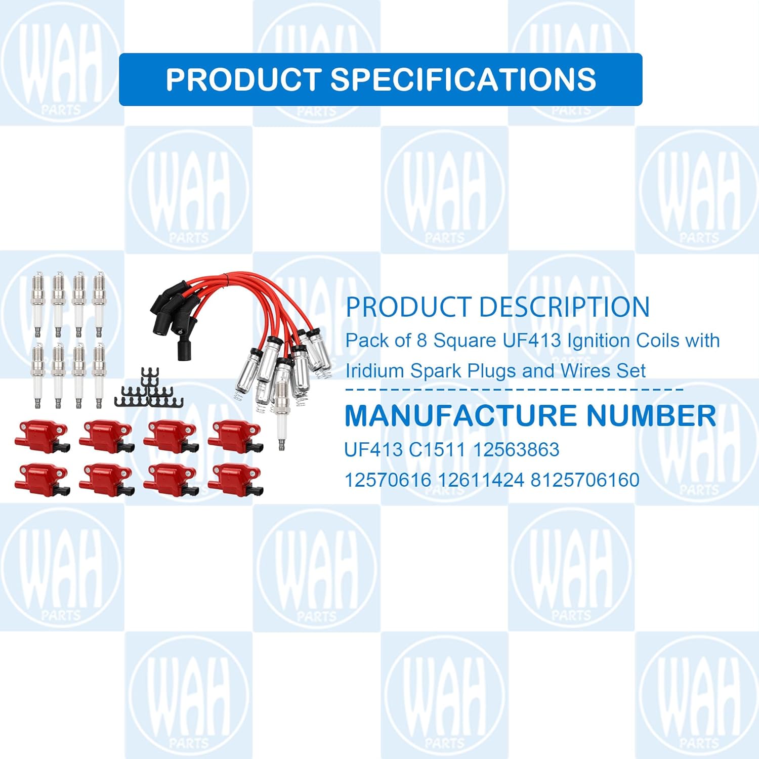UF413 Ignition Coils Pack Compatible With GMC YUKON HUMMER H3 Chevy With Iridium Spark Plugs And Wires Set