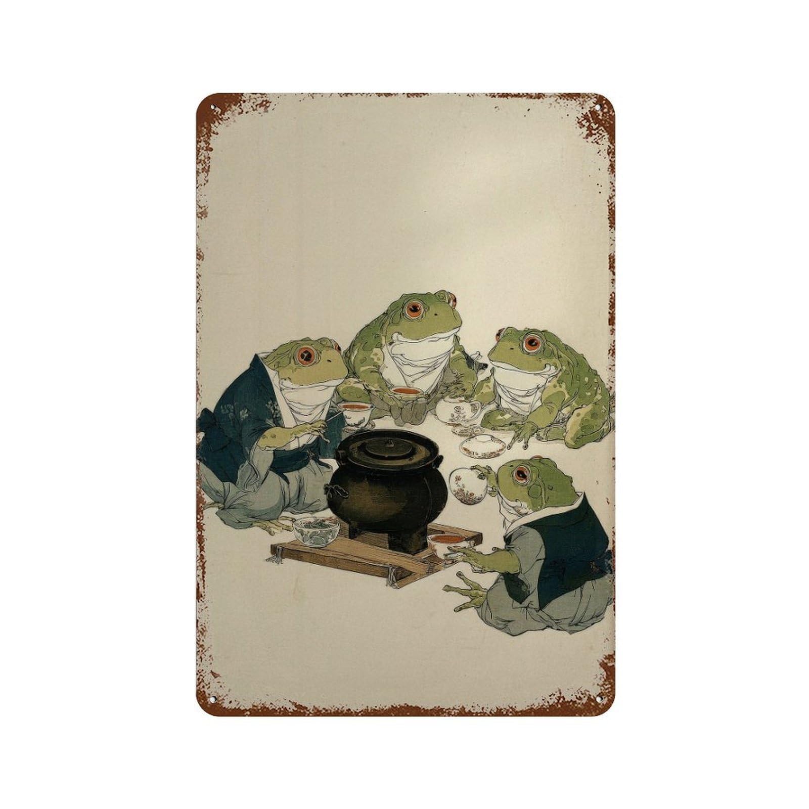 xiaoxiaoshen Frogs Having Tea. Ukiyo Wall Decor Art Metal Tin Poster Modern Home Decor Art Home Bar Shop Decorations Vintage Sign 30x20cm