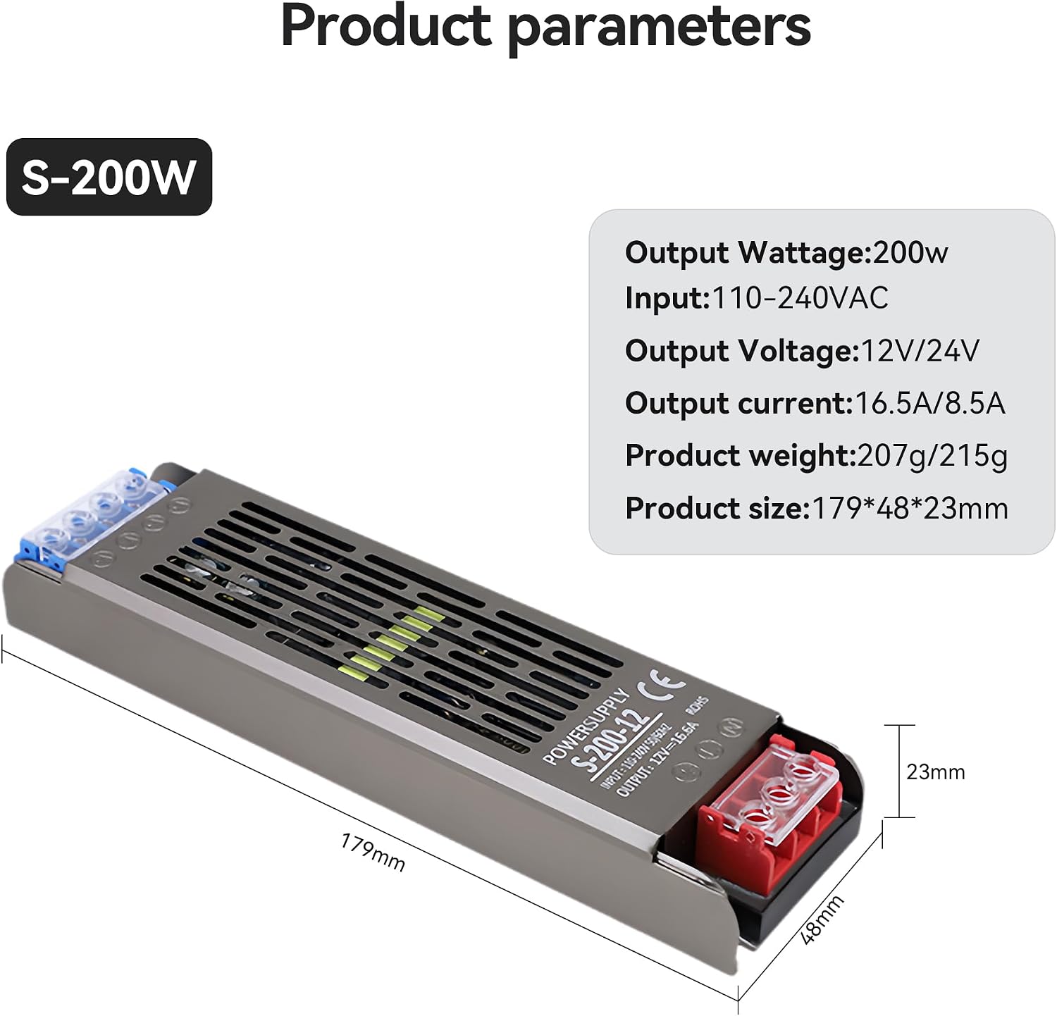 LED Power Supply Adapter,12V 200W LED Driver Slim Led Transformer,AC to 12V DC 16.5A Low Voltage,Use Dust-Proof and Moisture-Proof Technology,for LED Light Strips (Black)
