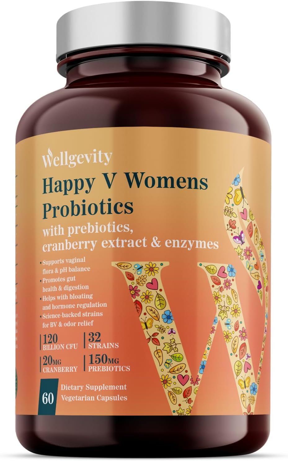 Happy V Probiotics for Women – Vaginal Probiotics with Targeted Strains to Support Intimate Flora, Digestive Comfort & Female Wellness. 60 Pack.