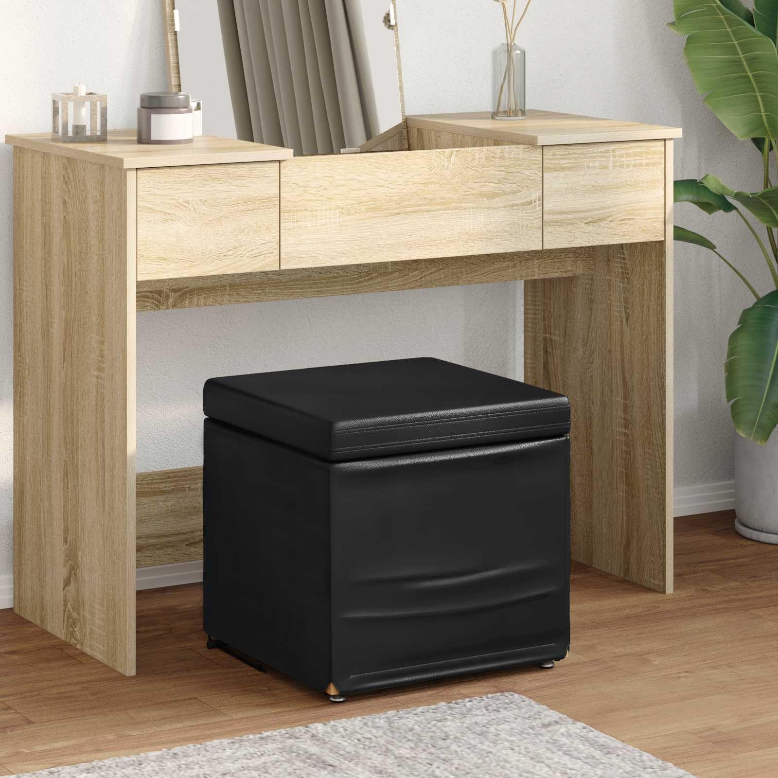vidaXL Halka Czarny Skóra ekologiczna i drewno inżynieryjne, Nowoczesny, trwały, kompaktowy stołek do kuchni, stylowy design, wygodne siedzenie, minimalistyczne meble