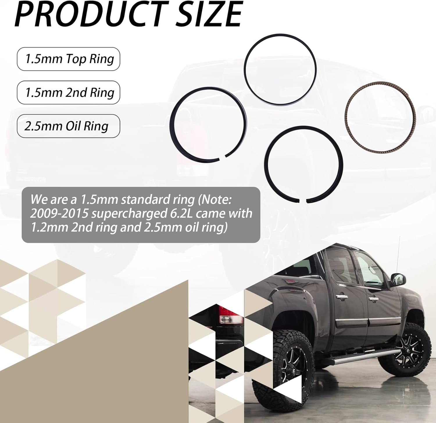 2M5292 8-Cylinder Piston Ring Set Fits for 2008-2017 Naturally Aspirated GM 6.2L LS3 L94 L9H or L99 Escalade, Sierra, Yukon VIN 2, 8, R, W (Fits for 4.065" Diameter Cylinder Bores)