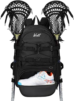 WOLT Lacrosse Bag-Lacrosse Backpack with Two Sticks Holder-Large Field Hockey Bag Holds All Sport Gears
