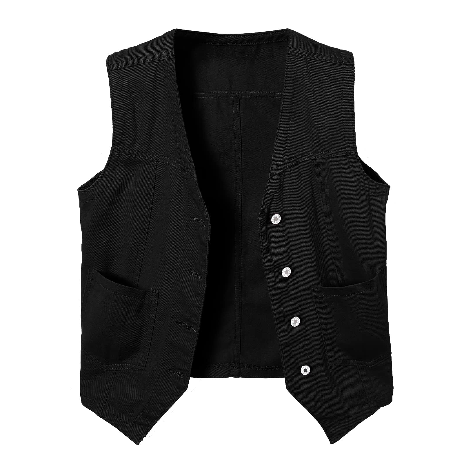Photo 1 of Ladyful Women's Sleeveless Denim Vest V Neck Button Down Jean Waistcoat Jacket Black XX-Large