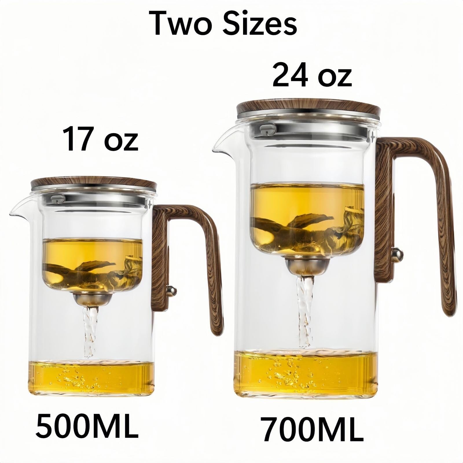 Glas-Teekanne Mit Holzgriff Und Trennsteg, Glas-Teekanne Mit Sieb, Druckkontrolle, Klare Glas-Teekanne For Blumen- Und Loseblatt-Tees(500ml)