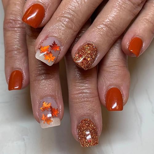 Fall Maple Leaf Press On Nails - Short Square Fake