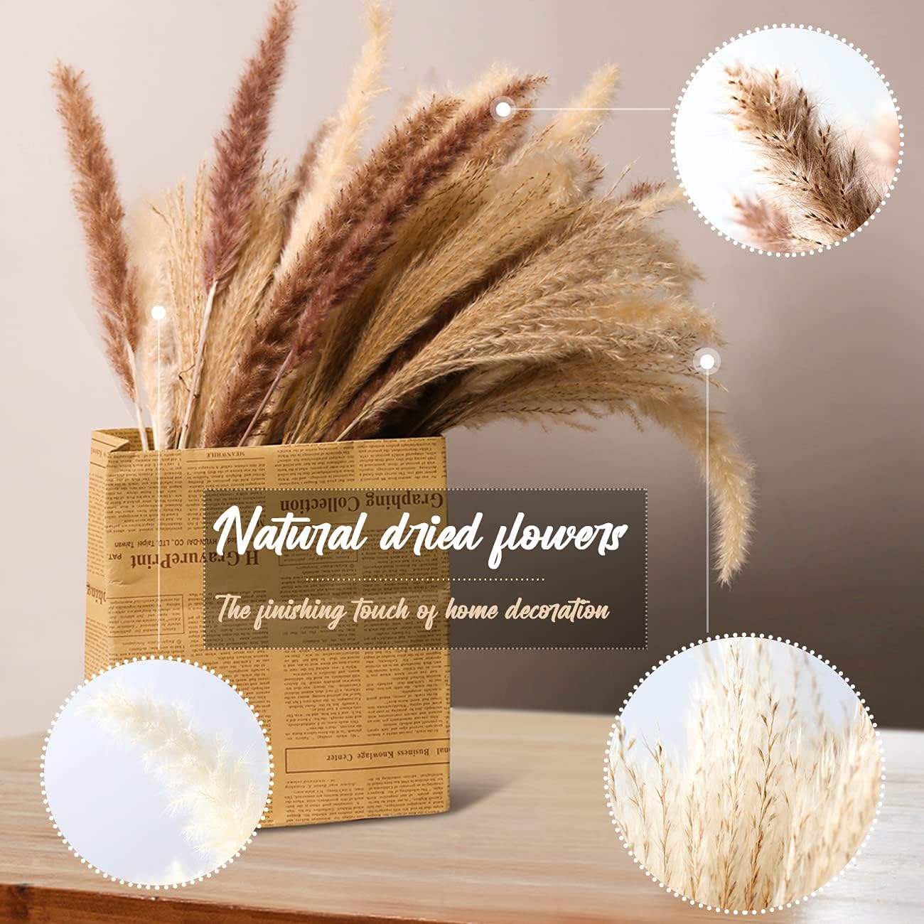 Mudysson 16.92" Dried White Pampas Grass 15 Pcs|Brown Dried Flower 15 Pcs|30 Pcs Natural Dried Reed, Dried Flower for for Wedding Decoration & Home Arrangement (60 Pcs)