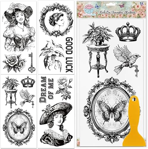 Miniatura 8 de GLOBLELAND 3 calcomanías de transferencia de muebles y manualidades, diseño retro en blanco y negro, 6 x 12 pulgadas, autoadhesivas, impermeables,