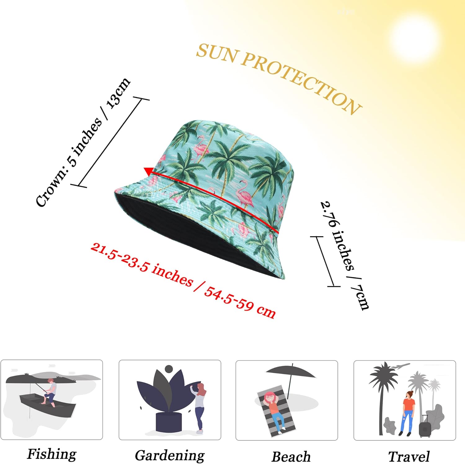 ZLYC Unisex Cute Unique Print Travel Bucket Hat Summer Fisherman Cap - Image 7