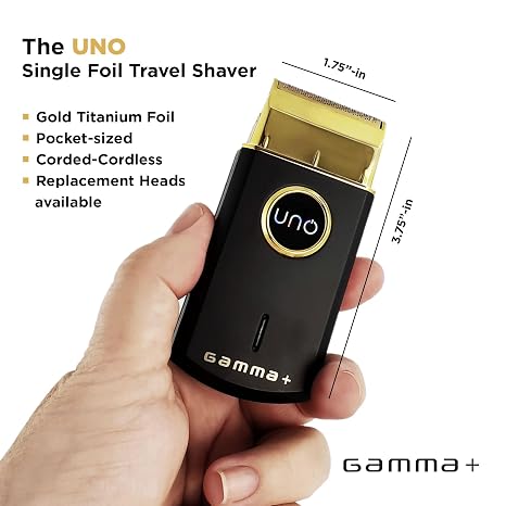 GAMMA+ Uno Mini-Sized Travel Cordless Mens Single Foil Shaver, Micro-USB Rechargeable for Shorter Facial Stubble, Black
