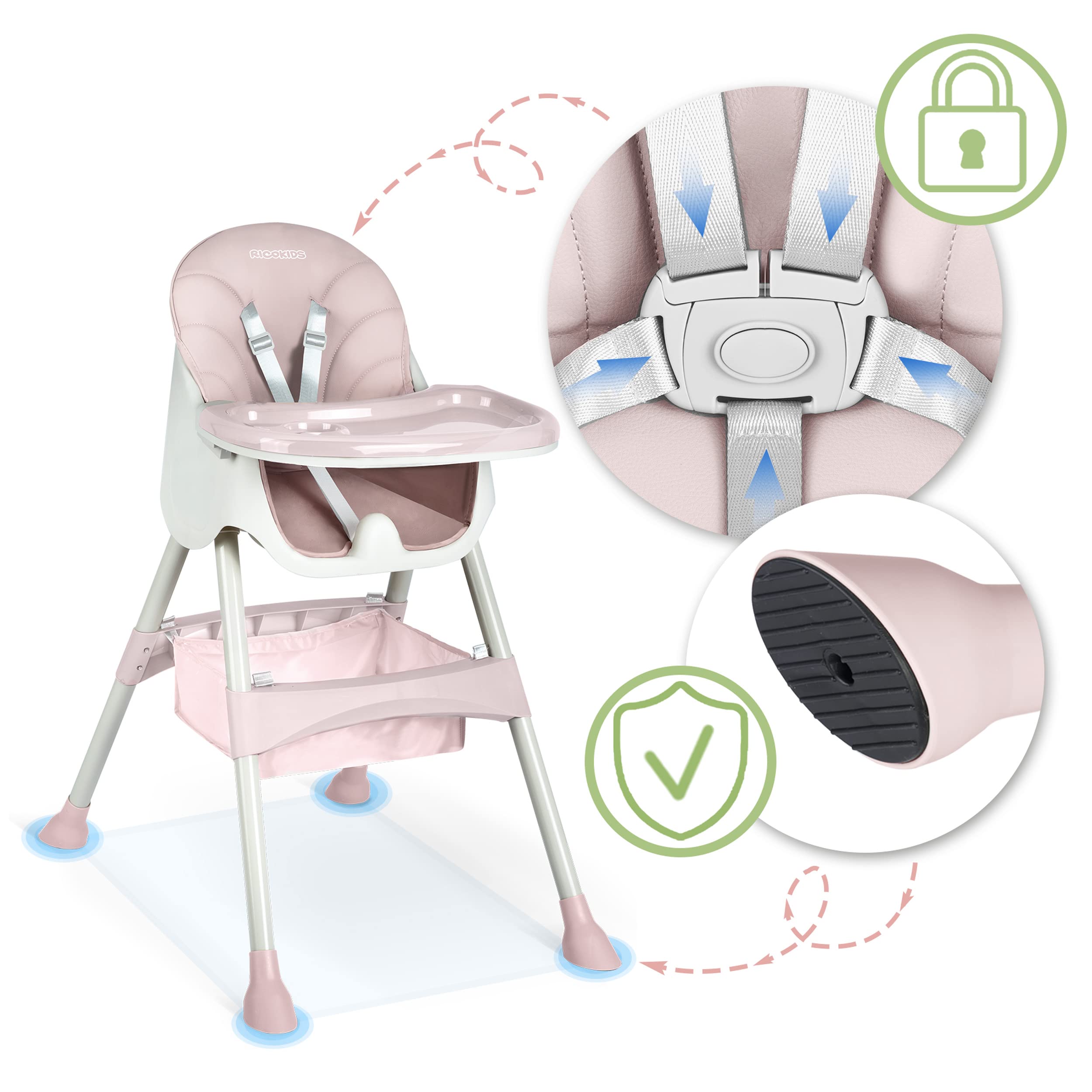 Trona de bebé Milo con mesa (rosa)