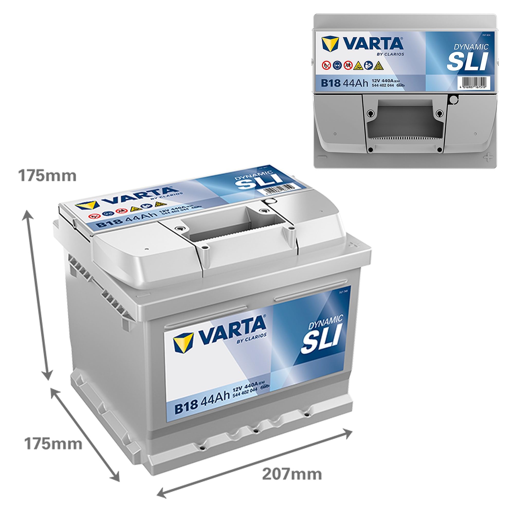 VARTA Automotive DYNAMIC SLI (B18) 12V 44Ah 440A - Batteria auto al piombo-acido per veicoli standard senza start-stop - Batteria di avviamento per fabbisogno energetico base - senza manutenzione