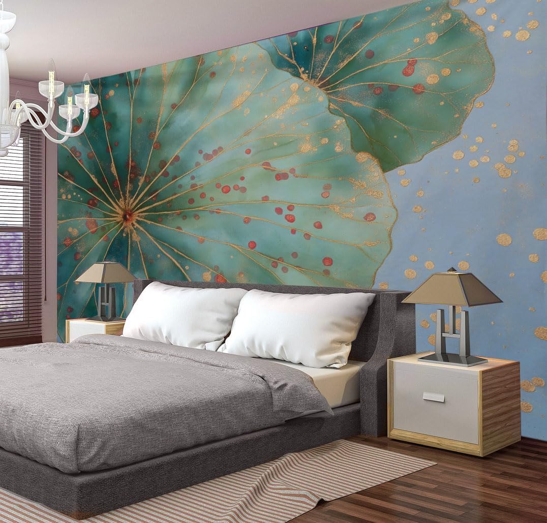 Arazzo da Parete Foglia Loto Acquerello 240x260 cm Arazzo Extra Grande Verde con Stampa 3D Decorazione da Parete per Camera da Letto, Soggiorno e Dormitorio a/6856
