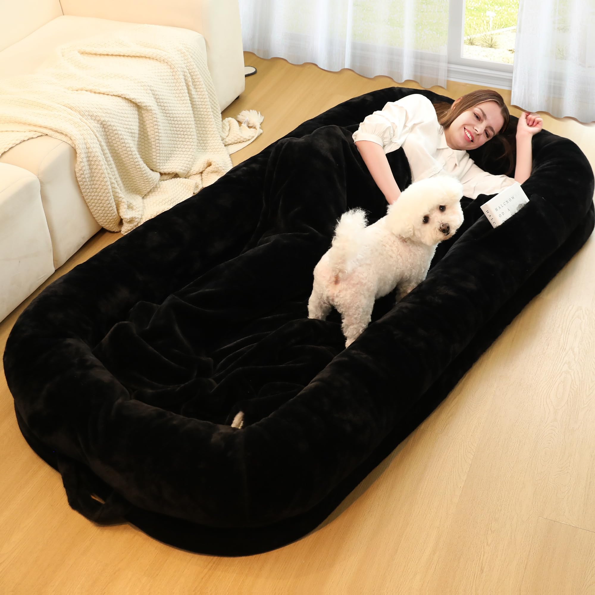 Human Dog Bed for Adults, 40 x 10 x 71 Long Human Size Dog Bed, Removable Cover, Orthopedic Design, Black