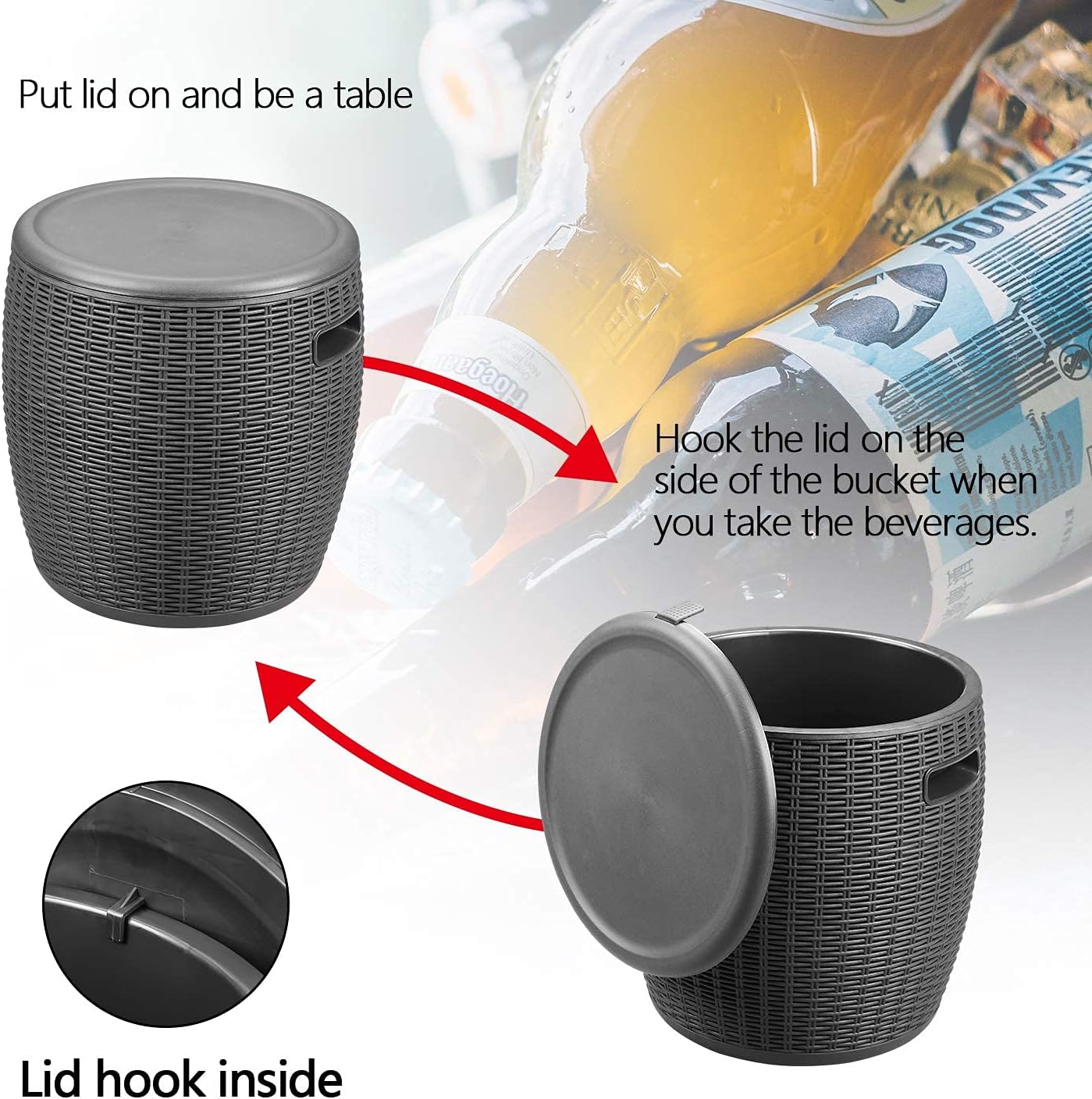 DOIT All-Weather Cool Wicker Bar Table Outdoor Coffee Table with Extra Storage Beer and Wine Cooler for Patio, Picnic, and Beach (Black, Classic): Kitchen & Dining