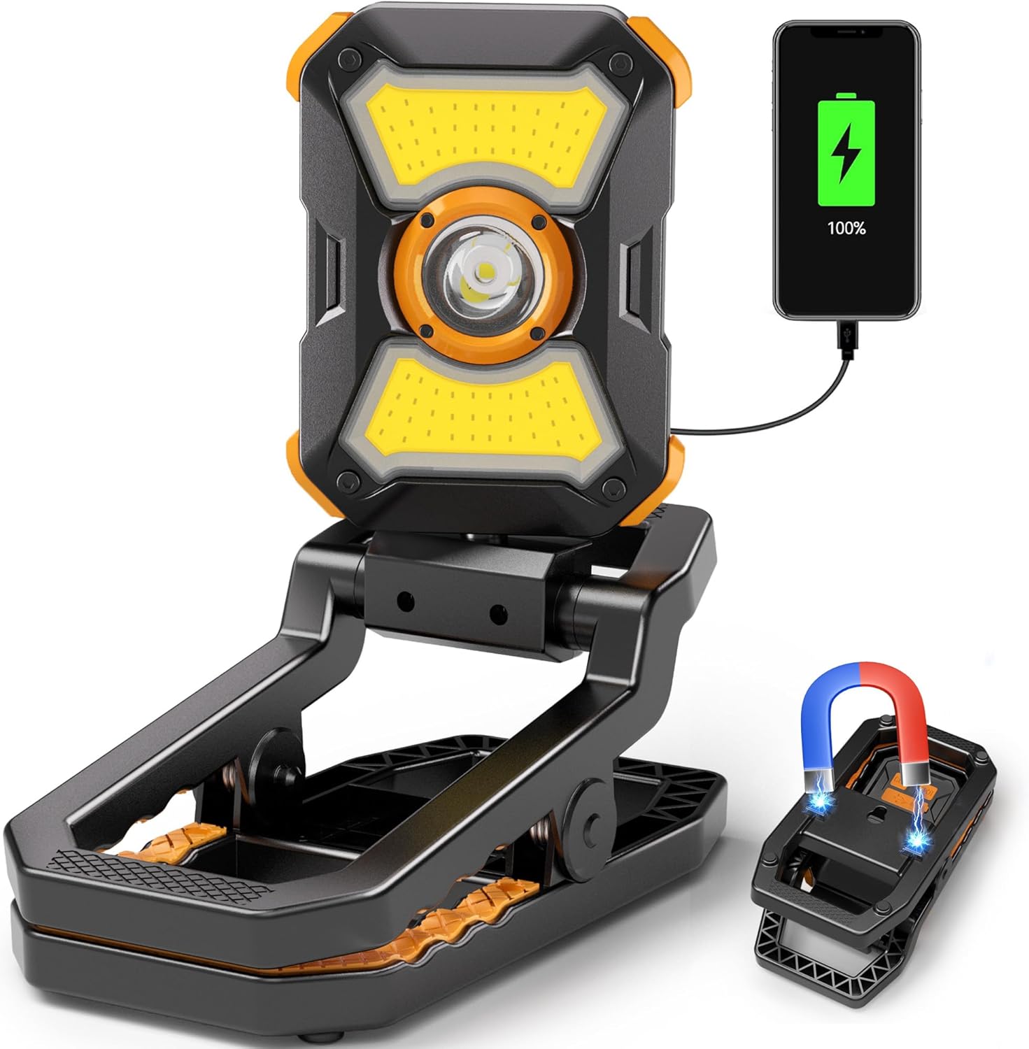 Adelante Rechargeable Work Mild with Clamp, 2100 Lumens, 4000mAh 10Hours LED Work Mild with Magnet Base, 7 Modes, 360° Rotation, IPX4 Waterproof for Job Web https://xobtek.com/, Workshop, Emergency, Automotive Repairing