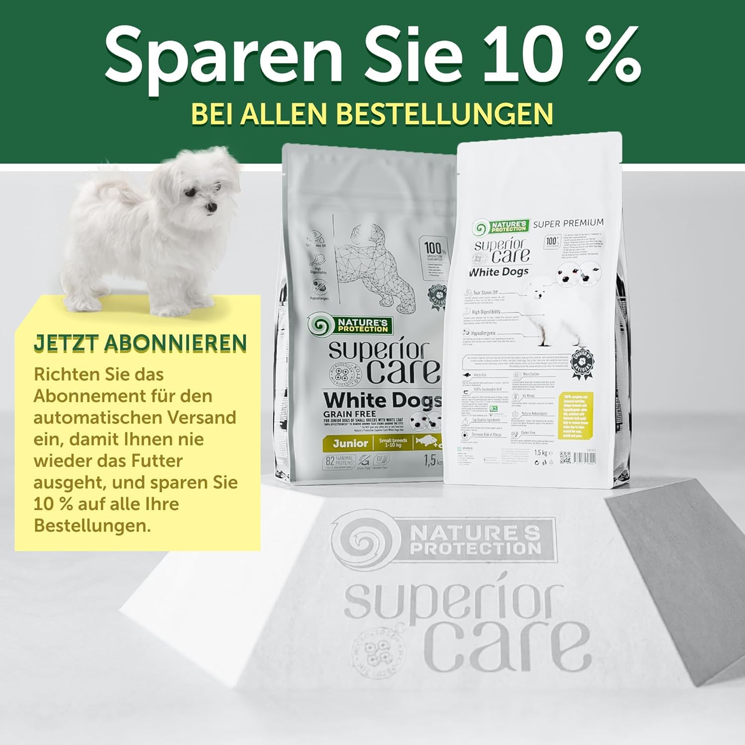Nature's Protection Superior Care Welpen-Trockenfutter, Weißfisch 10 kg | Gesundes Wachstum & sanfte Verdauung, Getreidefrei, Kleine Kroketten, Junghunde, Weißes & helles Fell, Kleine Rassen