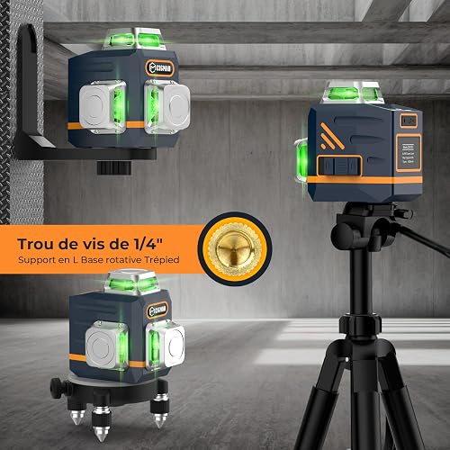 CIGMAN Green Laser Level Self Leveling with 1.42M Tripod, Switchable 3x360° Laser Level, 3D Laser Line 30M (Up to 50M with Detector), Li-ion Battery Built in, Rotary Stand, Remote Controller - 5