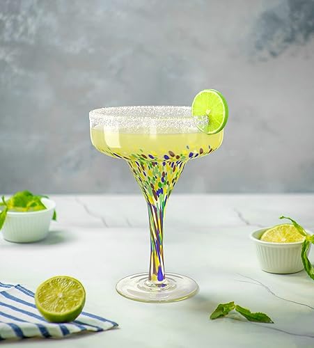 Vista 10 de Vasos de Margarita sin tallo – Juego de 4 – 6oz de lujo soplado a mano confeti Margaritas, Martini, cócteles, agua, vino, postre y champán