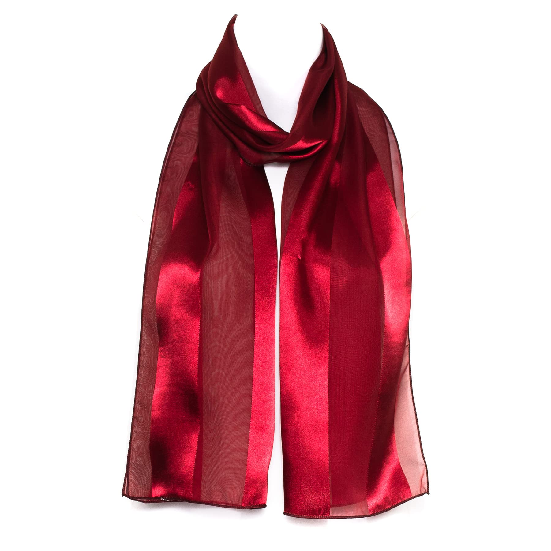 Hat To Socks Women's Burgundy Premium Chiffon Satin Scarf For - Korean Made Lightweight Sheer Fashion Wrap, Soft Elegant Shawl (Burgundy)