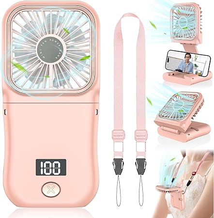 Hand Held Fan Rechargeable,Mini Fan Portable Fan Battery Powered Fan with 3 Speed, Table Fan Small Desk Fan, Cordless Personal Fan, 180°Folding Hand Fan Summer Gifts for Women Girls Kids Pink