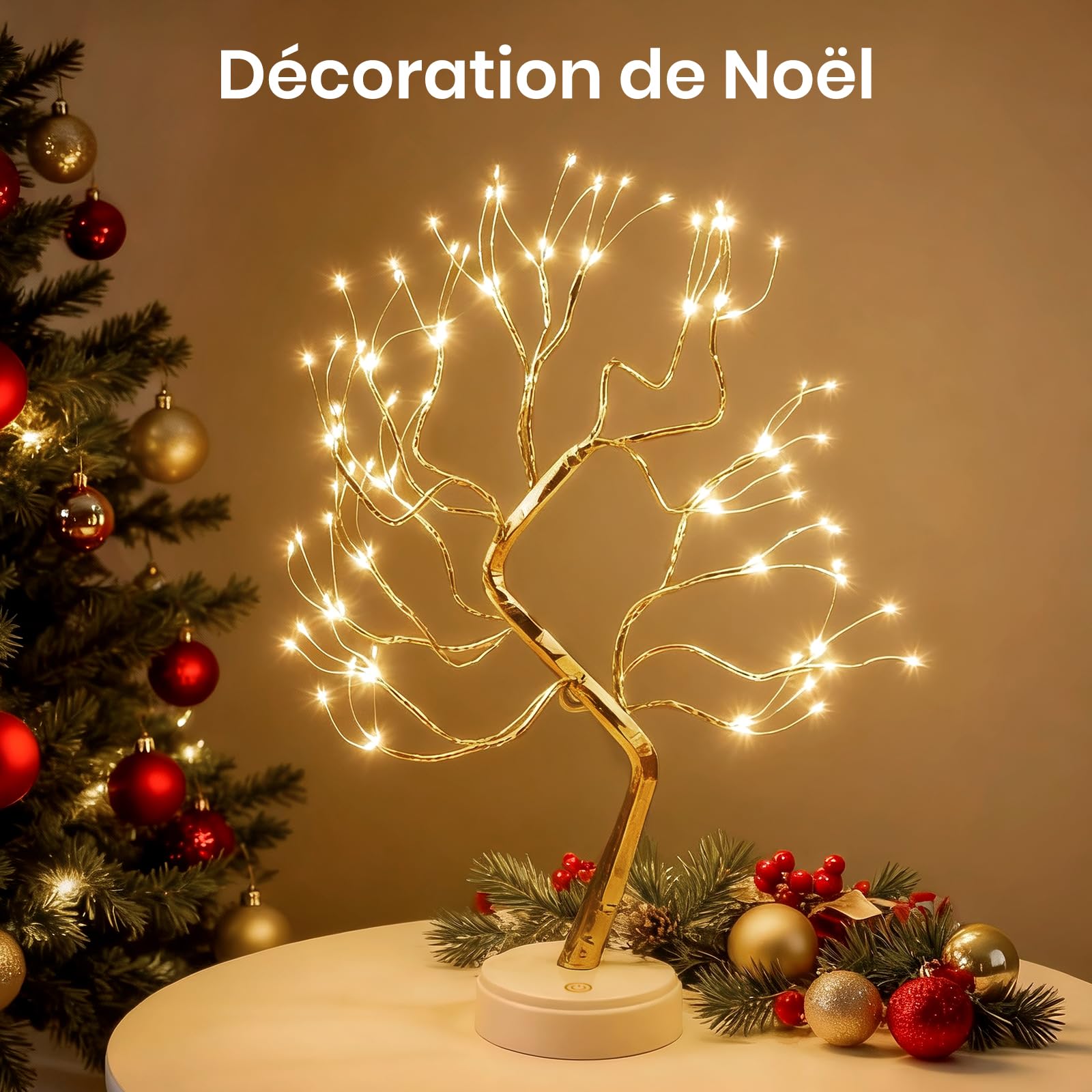 Arbre Lumineux LED Intérieur 108 Lumières Blanc Chaud – 8 Modes Magiques, Branches Flexibles, USB Ou Piles – Parfait Noël, Mariage, Déco Festive