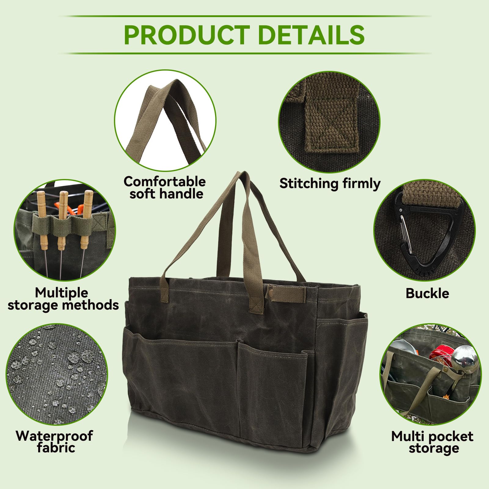 HERCHR Borsa da Giardinaggio Borsa per Attrezzi da Giardino Borsa da Giardino Impermeabile di Grande capacità Borsa per Organizzatore per Kit di Attrezzi da Giardinaggio Borsa in Tela