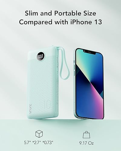 Miniatura 5 de VRURC Cargador portátil para iPhone, batería compacta de viaje de 10000 mAh, batería USB C, 4 salidas y 3 entradas, cargador de teléfono delgado con