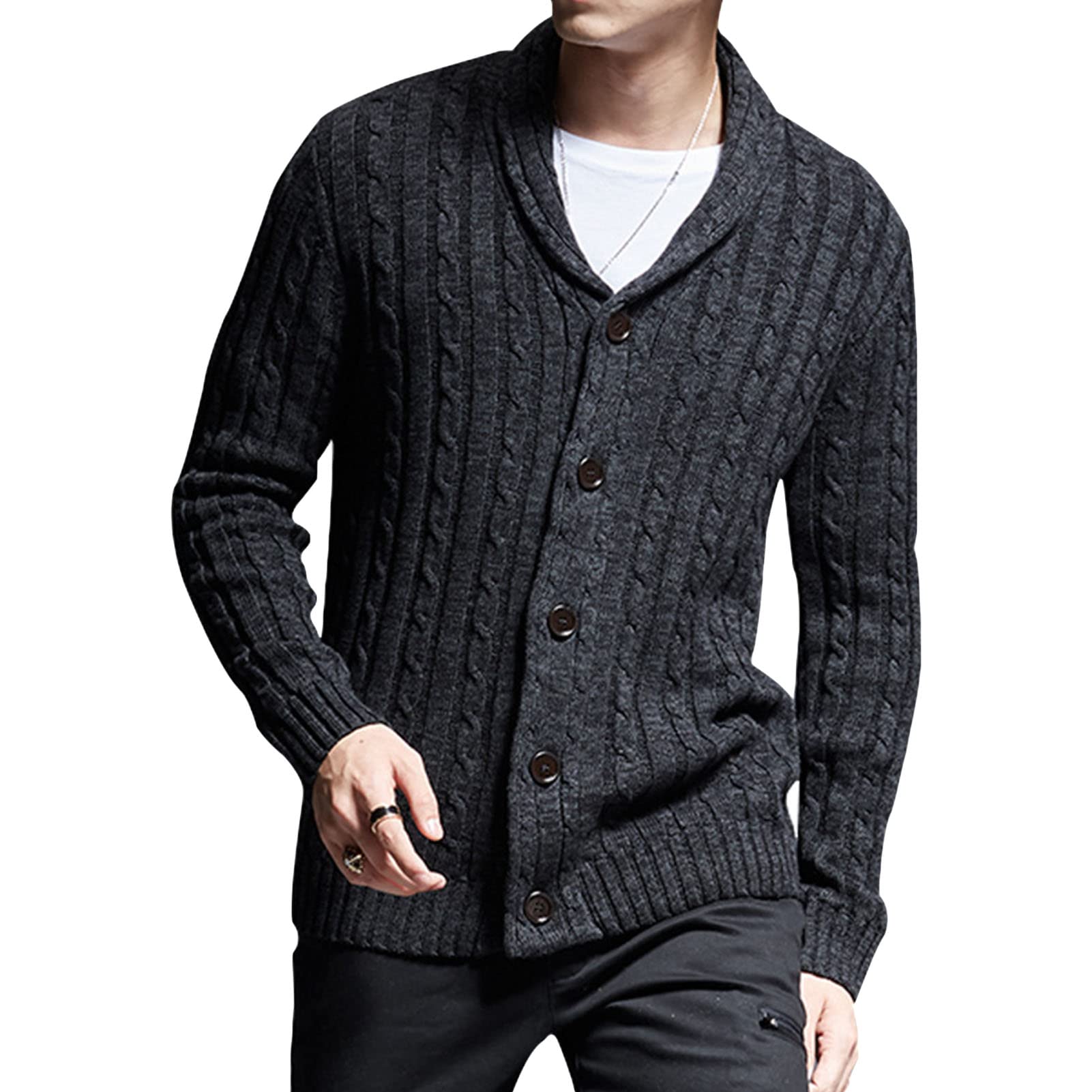 Pull à col châle pour hommes cardigans tricotés décontractés v - 8