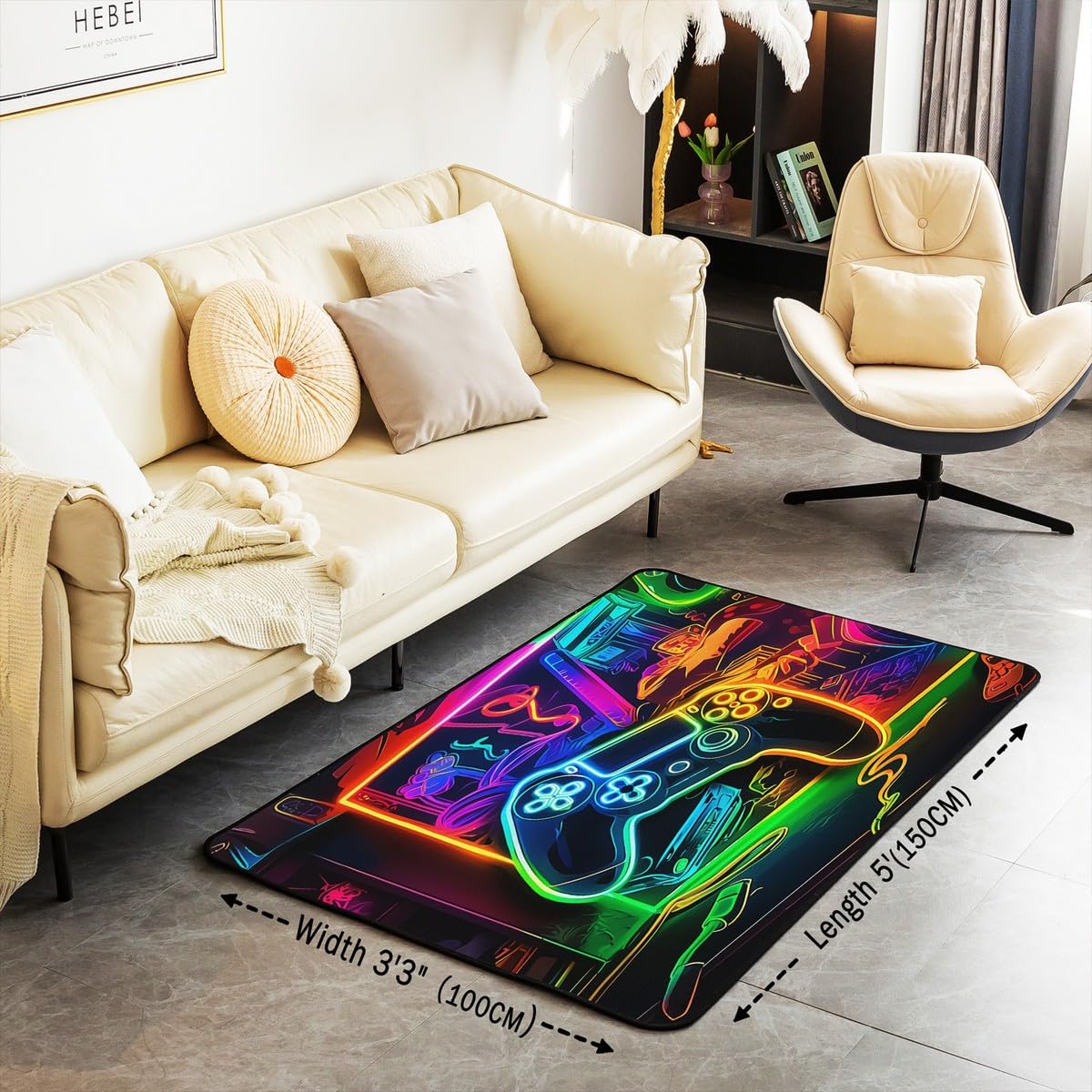 Loussiesd Dywan do salonu dla graczy, 100 x 150 cm, gamingowy dywan akcentujący dla chłopców, dziewcząt, nastolatków, nowoczesna konsola do gier, kontroler, wewnętrzna mata podłogowa, joystick,