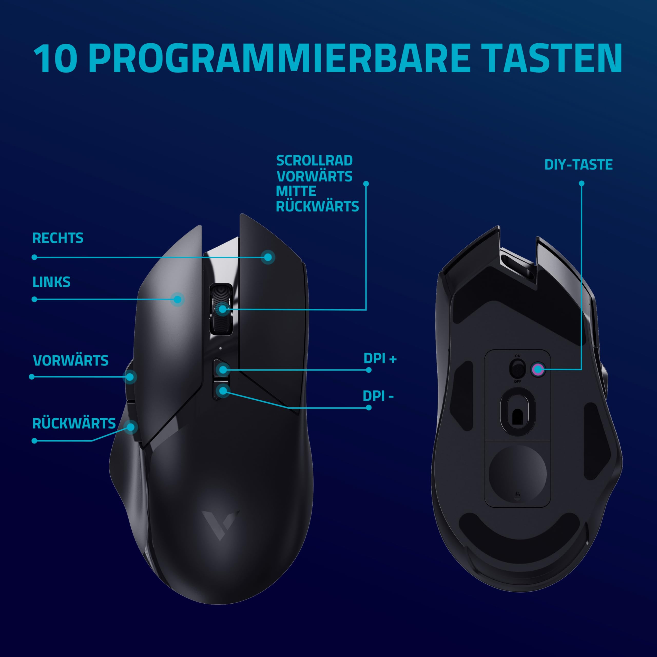 Rapoo V30PRO bezprzewodowa mysz gamingowa 2,4 GHz High-Performance z czujnikiem optycznym 26000 DPI, przyspieszenie 50 G, 650 IPS, czas pracy baterii do 160 h, PC/Mac, czarna