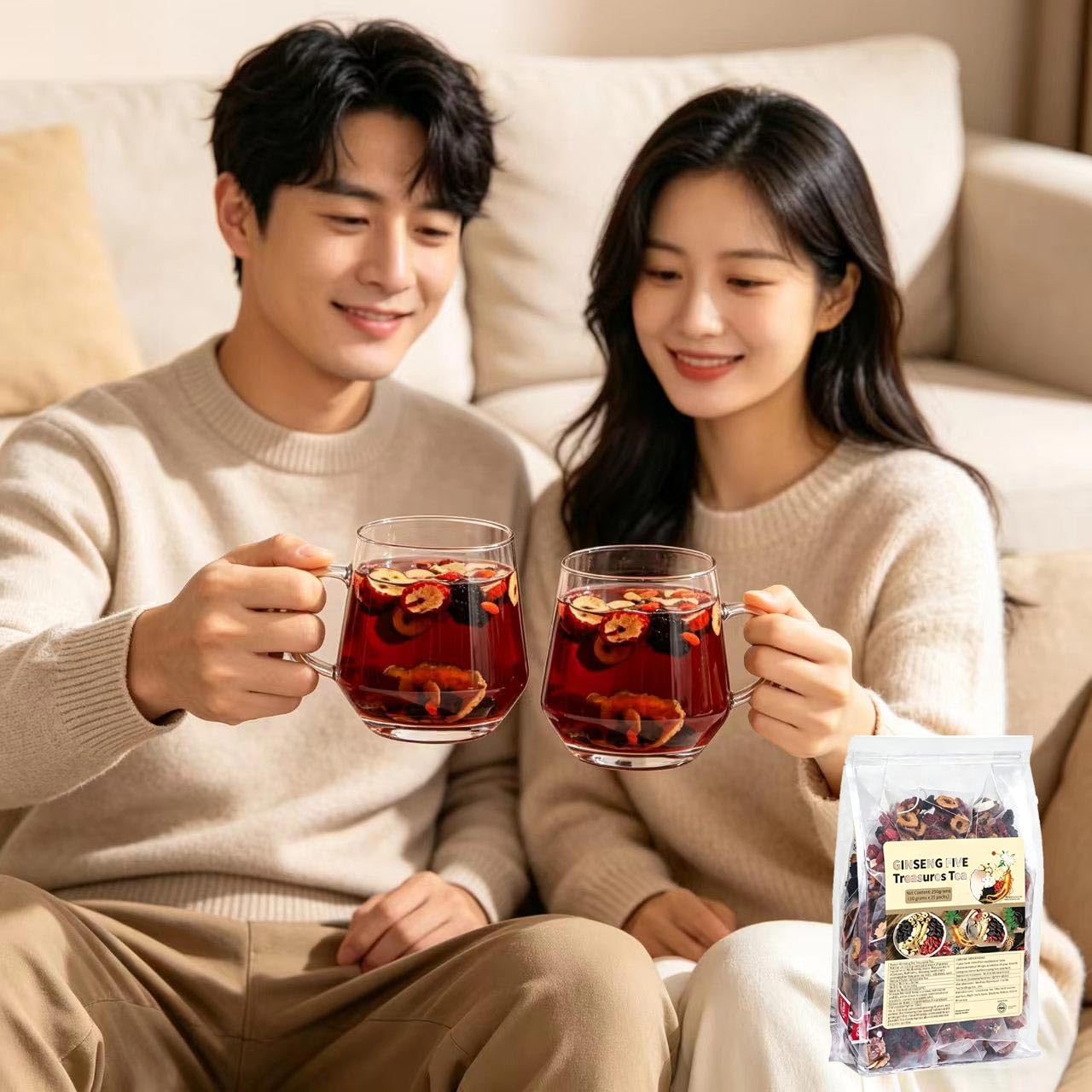 Ginseng Five Treasure Tea, Energy & Daily Balance, for Daily Wellness, Mulberry, Goji Berry, Red Date (2pc)