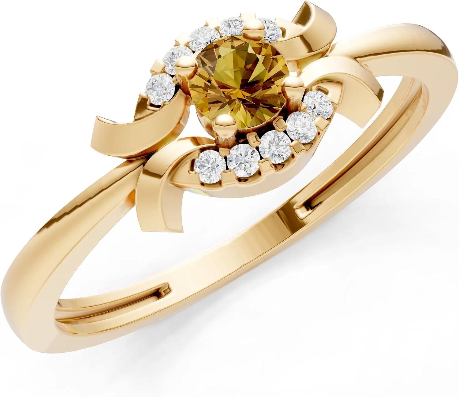PEORA Round Cut Citrine Stackable Band Available in Solid 10K, 14K or 18K Ring – White, Yellow or Rose Gold