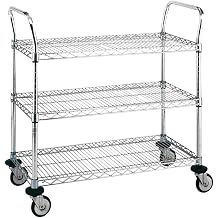 METRO MW705 Chrome Plated Wire Utility Cart, 3 Shelves, 375 lbs Capacity, 36" Length x 18" Width x 38" Height