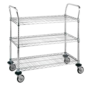 METRO MW705 Chrome Plated Wire Utility Cart, 3 Shelves, 375 lbs Capacity, 36" Length x 18" Width x 38" Height