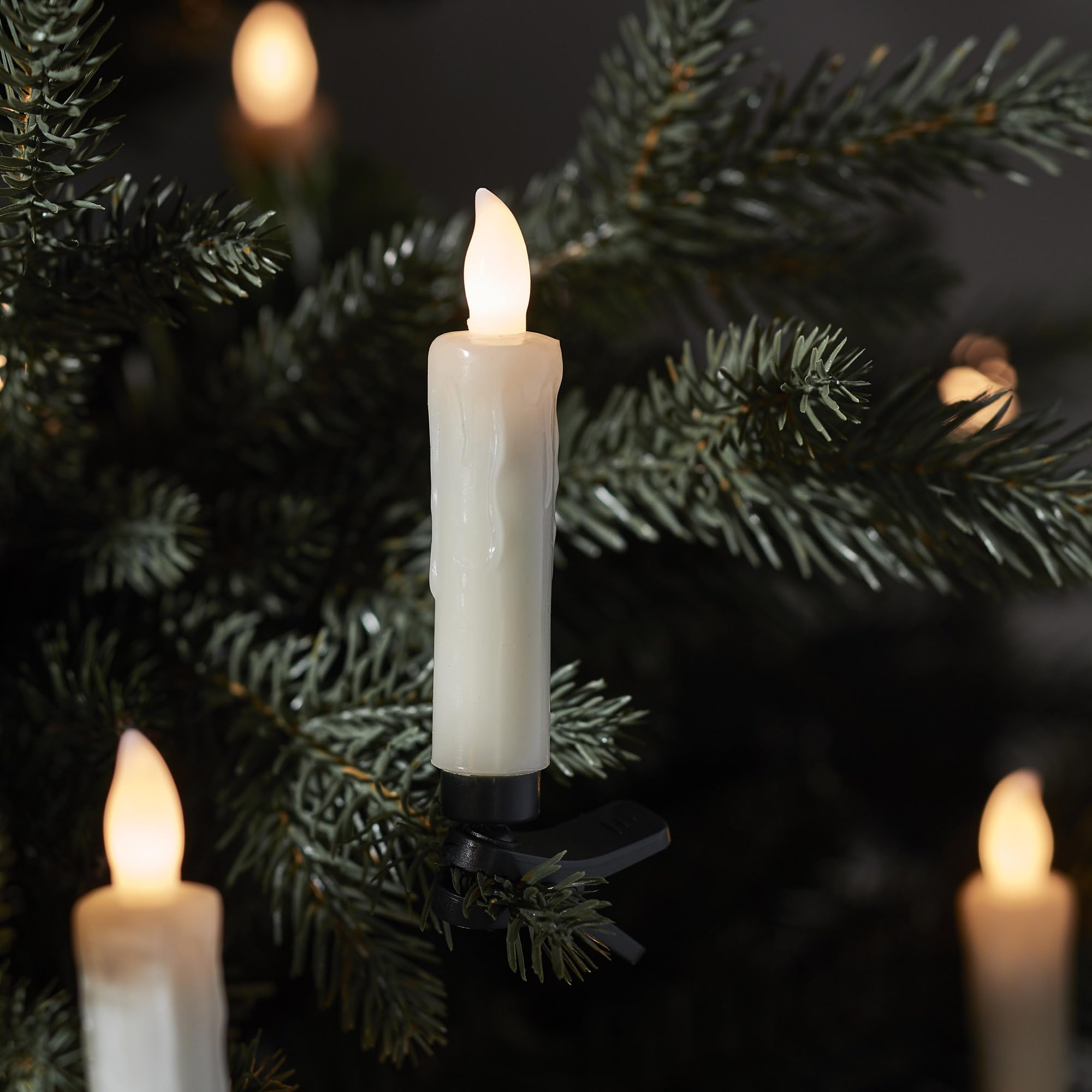 Lights4fun 10er Set kabellose LED Weihnachtsbaum Kerzen Licherkette mit Fernbedienung Timer Clip Kerzen Dimmbar Creme Weihnachtsbaumlichterkette Kabellos