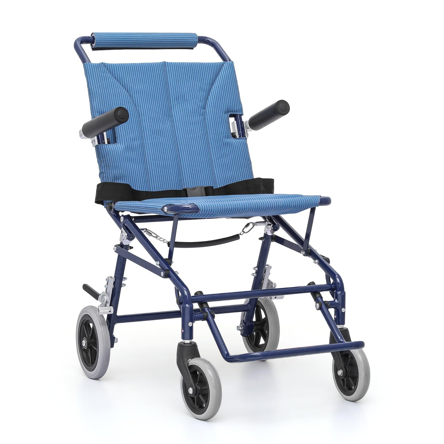 Folding Lightweight Wheelchair for Adults, Foldable Transport Wheelchair with Flip-Back Armrest, 18 Inch Wide Seat Transport Chair for Seniors, 250lbs Weight Capacity, Blue