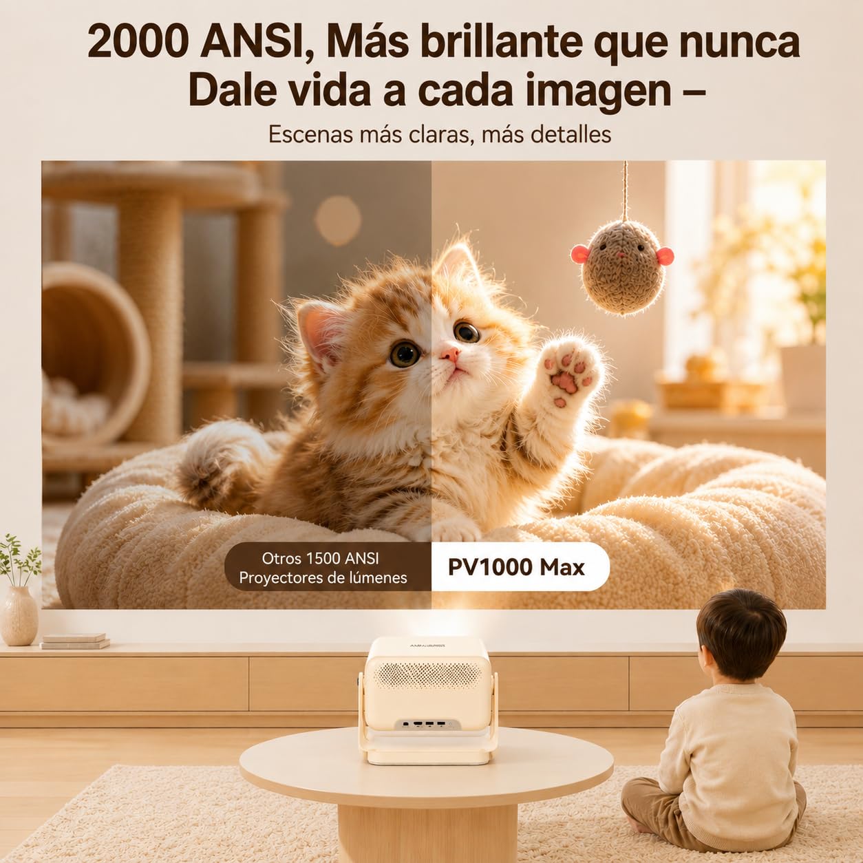 Blackview 4K proiettore con WiFi e Bluetooth, 2000 lumen ANSI portatile, audio Dolby Audio 6x2W, messa a fuoco automatica e correzione trapezoidale, girevole a 360° per camera da letto, esterno e tee