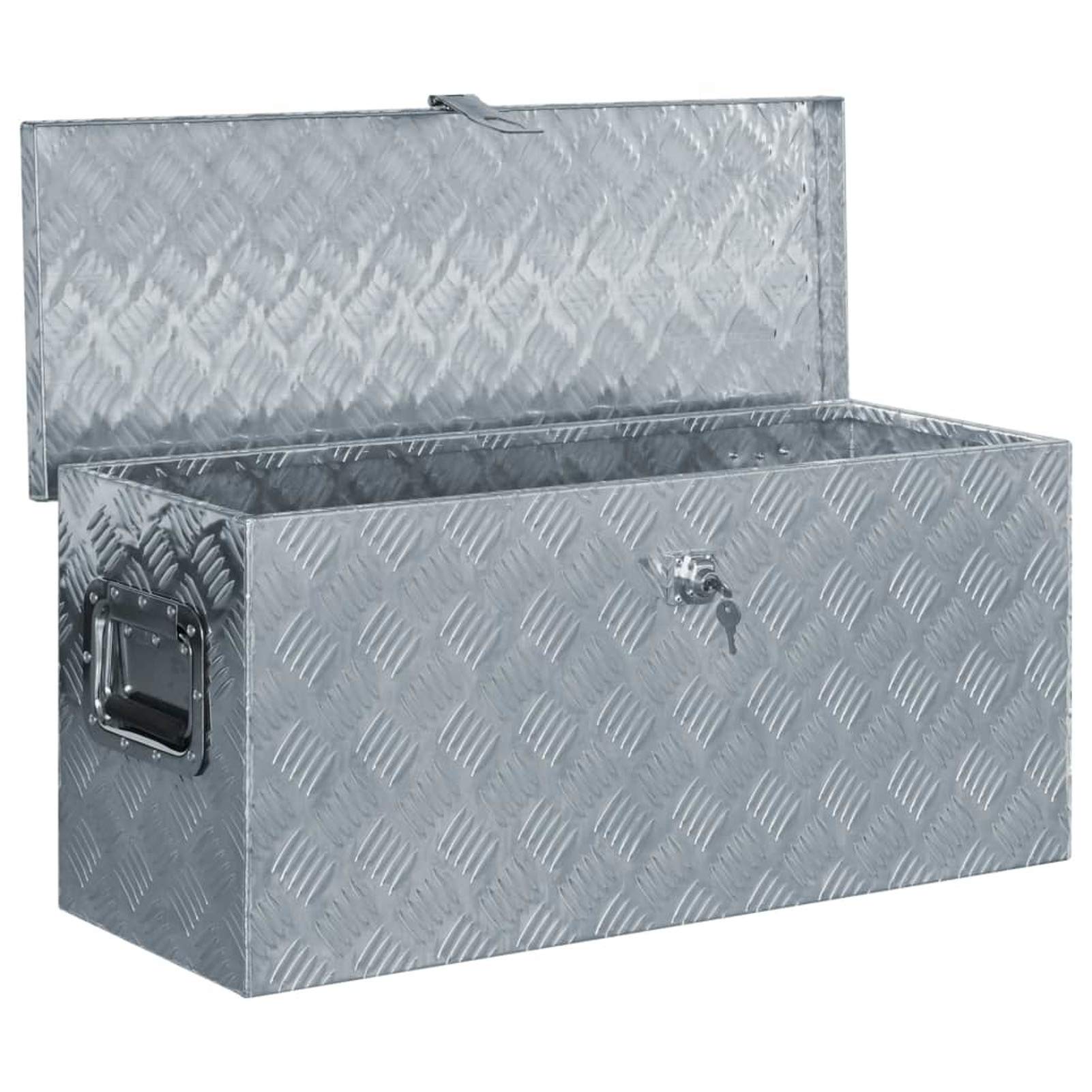 Caja de Aluminio Grande Almacenaje Multiusos Caja para Herramientas Grande Almacenaje Box 80x30x35 cm Plateada
