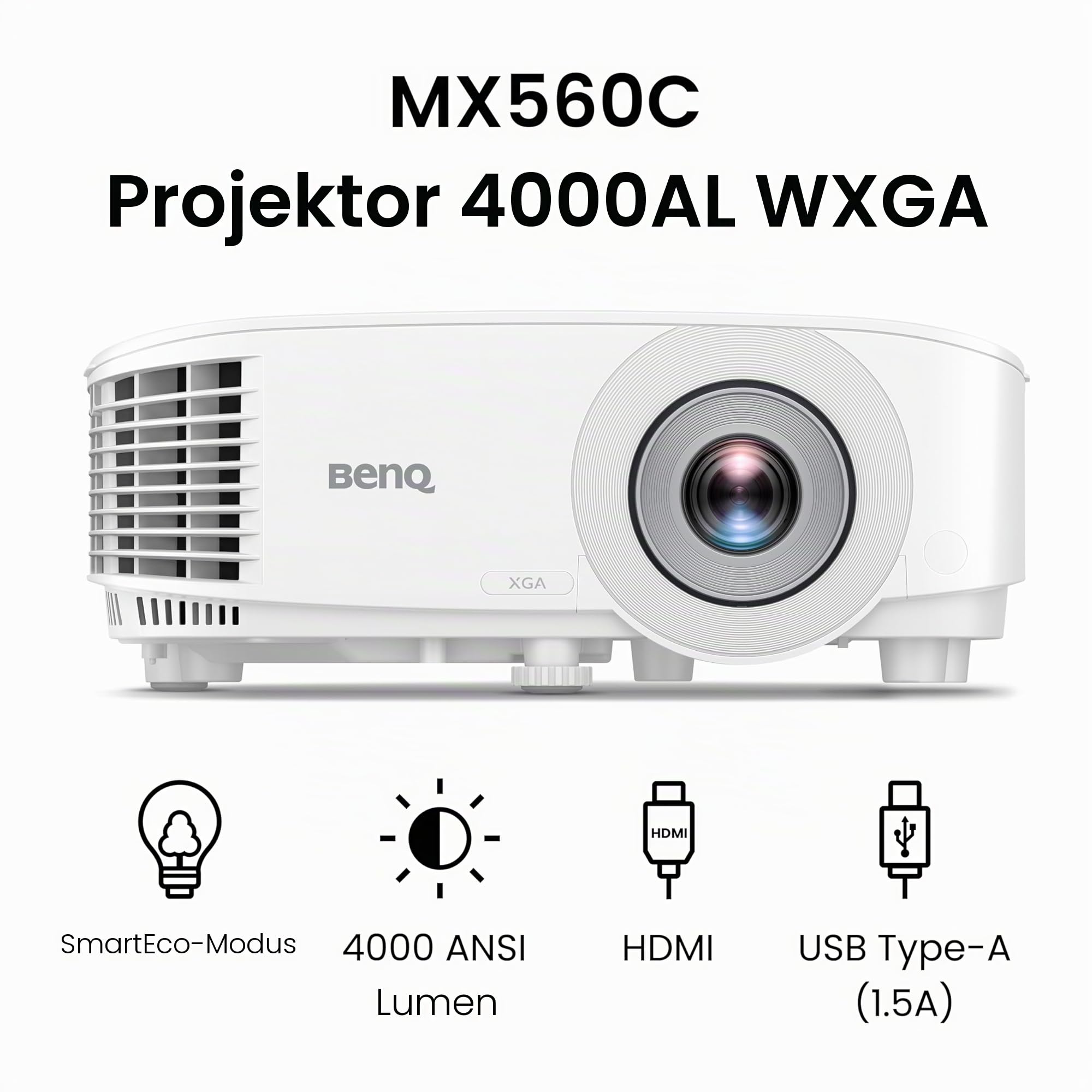 BenQ MX560C XGA Business Beamer – DLP, 4.000 Lumen hohe Helligkeit, 20.000:1 hoher Kontrast, HDMI/VGA, automatische Keystone-Korrektur, einfache Einrichtung, SmartEco-Technologie