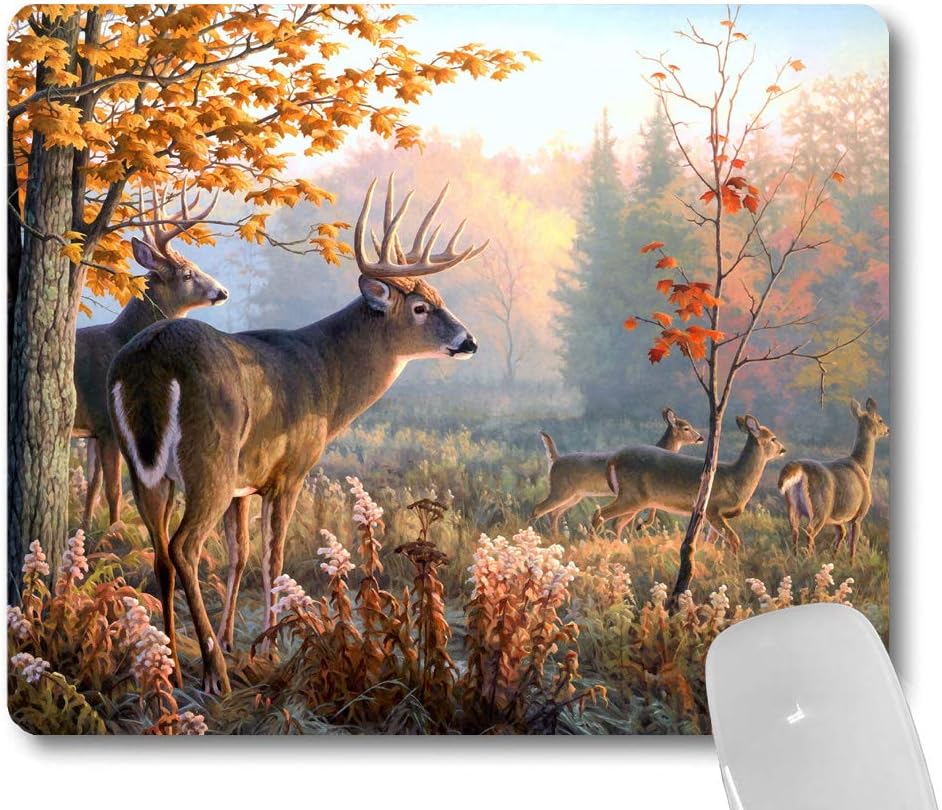 Autumn Nature Wildlife Animal Deers Hunting Season Mouse Pad, Autumn Forest Deer Mouse Pads Cute Mat