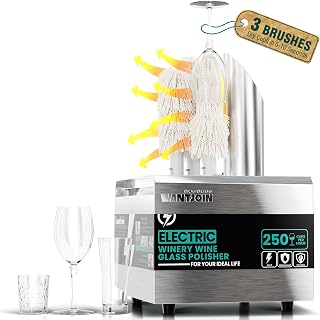 WantJoin Commercial Wine Glass Polisher Machine, 330 Cups/Hour 1300W Automatic Dryer with 3 Brushes, 304 Stainless Steel & Soft Cotton Brushes for Bar Restaurant Kitchen
