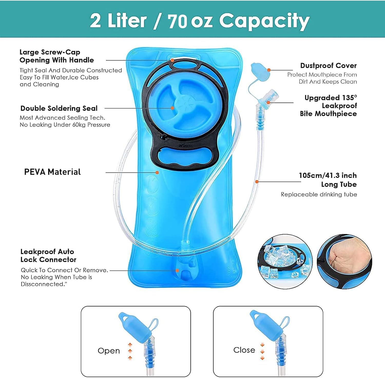 KUYOU Hydration Pack, Hydration Backpack with 2L Water Baldder Lightweight Insulated Water Pack for Camping Hiking Running Riding Climbing