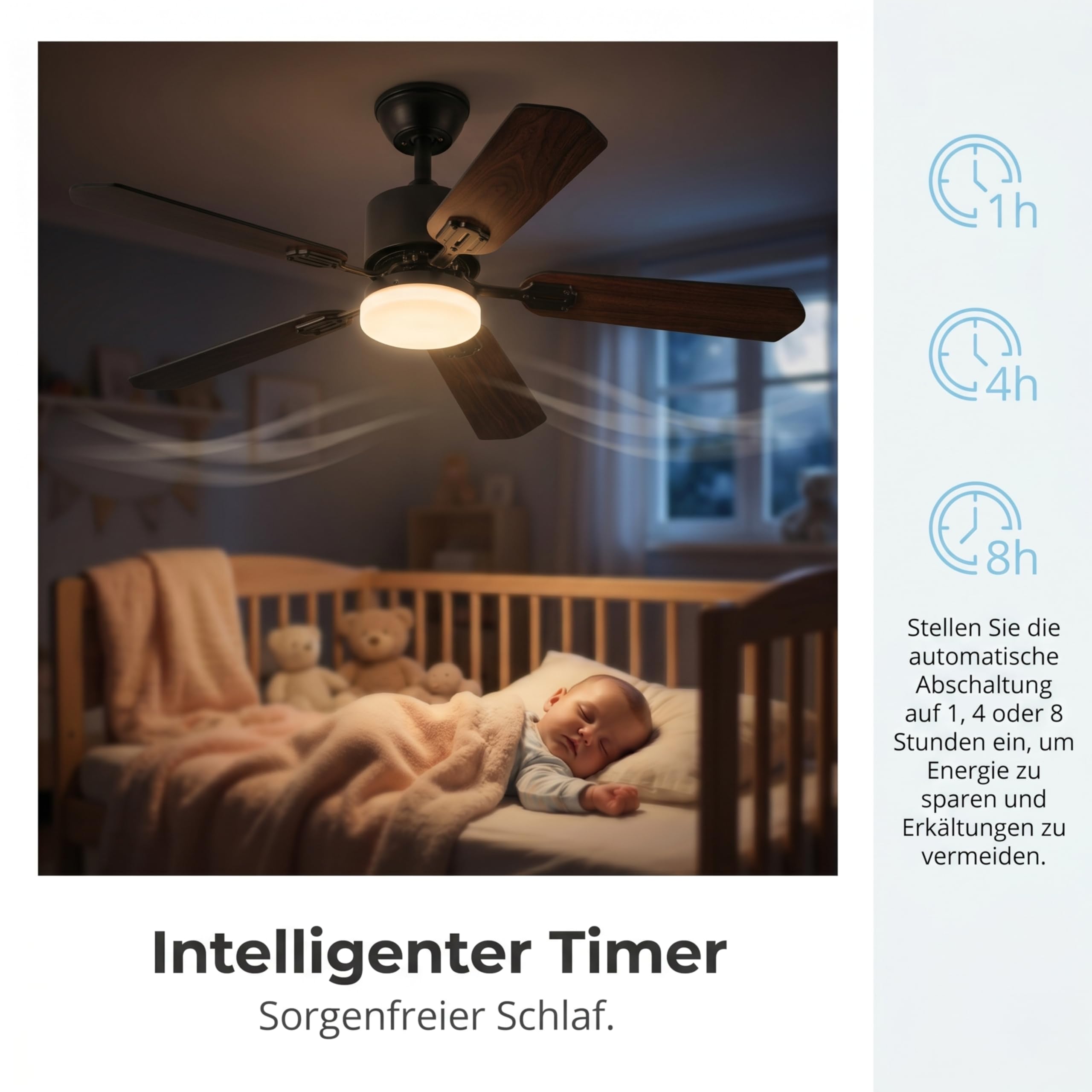 Deckenventilator mit Beleuchtung 3 Farbtemperatur und 6 Geschwindigkeiten LED Deckenventilator mit Lampe, APP/Fernbedienung, Timer, doppelseitige Flügel für Schlafzimmer Wohnzimmer (Schwarz, 108CM)