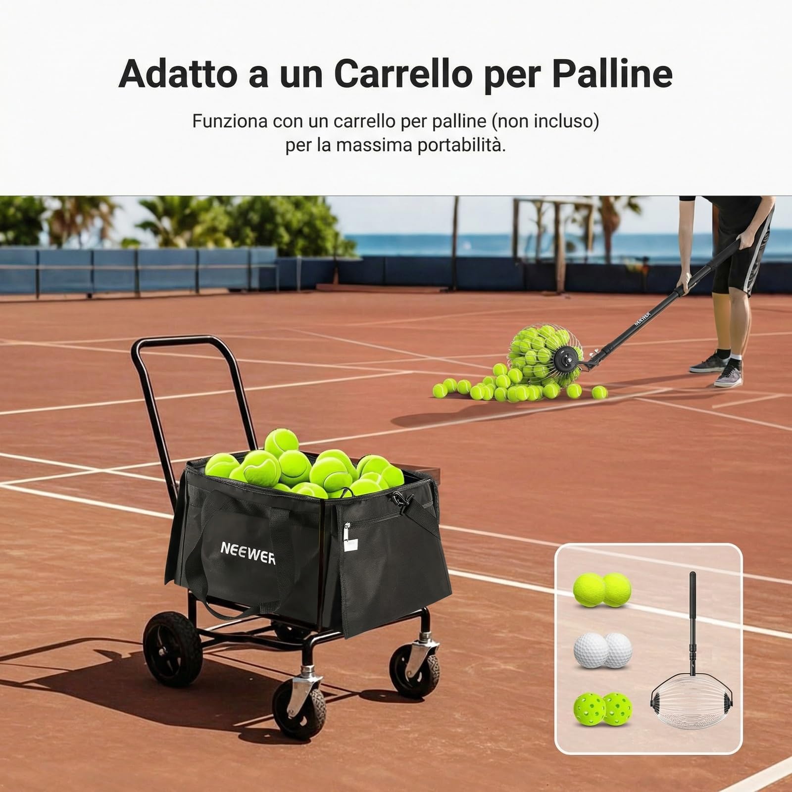 NEEWER TB03B Borsa Porta Palline Tennis, Cestello da Trasporto per Tramoggia di Raccolta Pieghevole in Poliestere con Tasche Laterali per Raccoglitore Palline TB01S, Max 120 Ball, Solo Sacca Inclusa