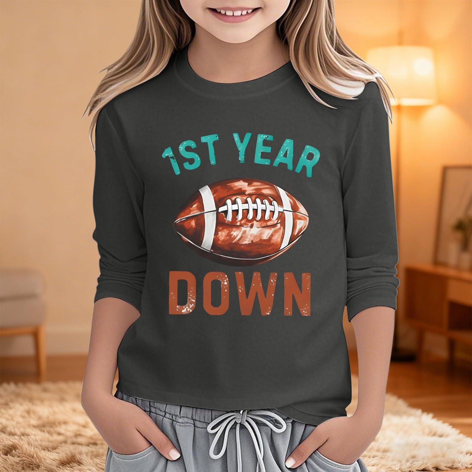 Lässiges einfarbiges Langarm-Shirt für Mädchen mit Rundhalsausschnitt kindgerechtem Druck für vielseitige Outfits