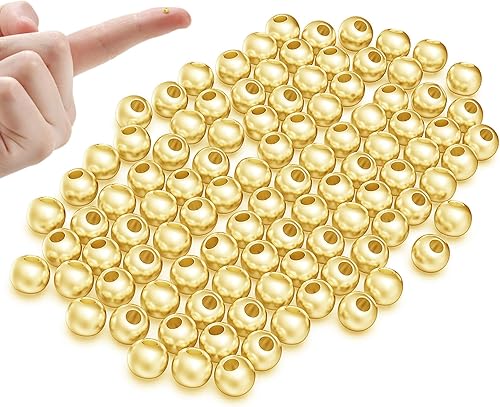 Miniatura 1 de OHINGLT Cuentas de plata de ley 925 chapadas en oro de 18 quilates para hacer joyas, cuentas redondas lisas espaciadoras para hacer anillos,